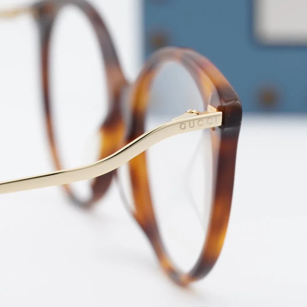 Gucci GG1009O 001 Round Eyeglasses 52mm Havana/Gold - Picture 5 of 12